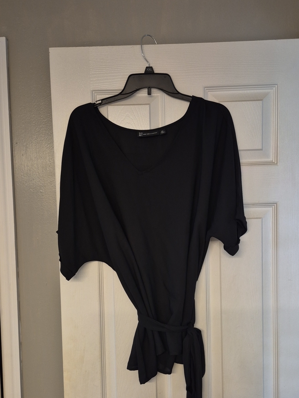 New York & Company Black Wrap Tie Waist Blouse